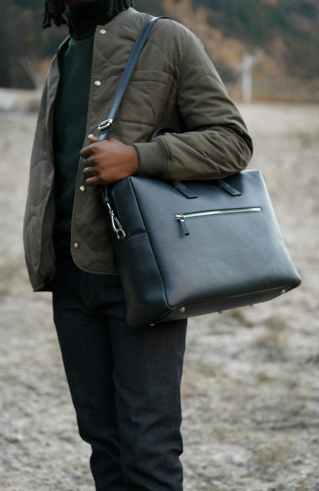 Le Compact Weekender - Léo et Violette #blue_pebbled_leather