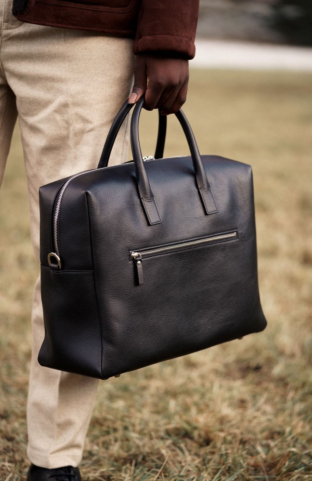 Le Compact Weekender - Léo et Violette #black_pebbled_leather