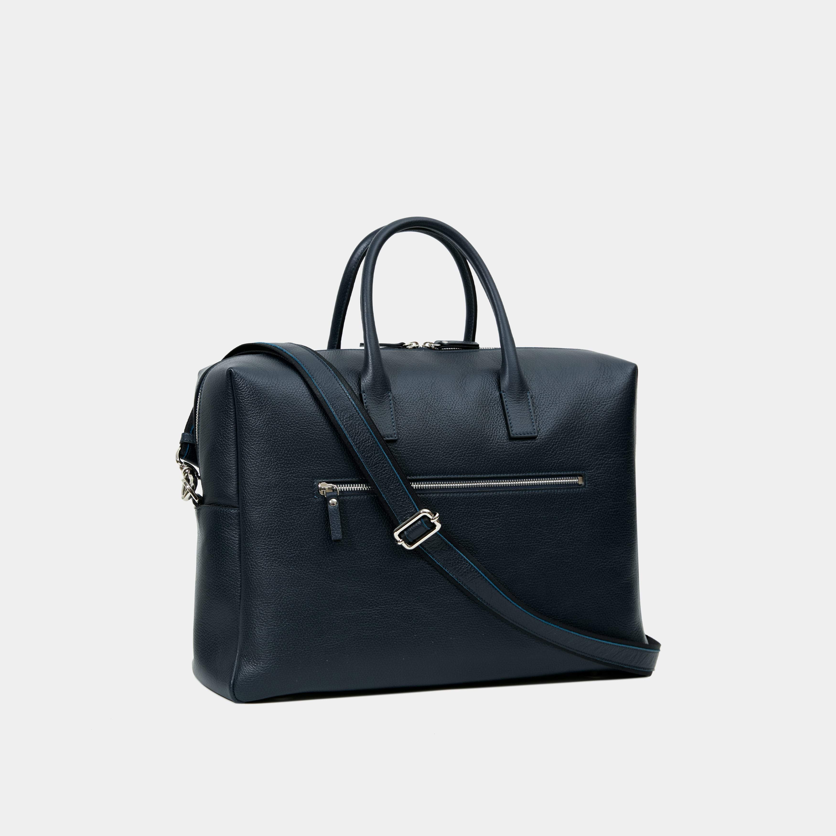 Le Compact Weekender - Léo et Violette #blue_pebbled_leather