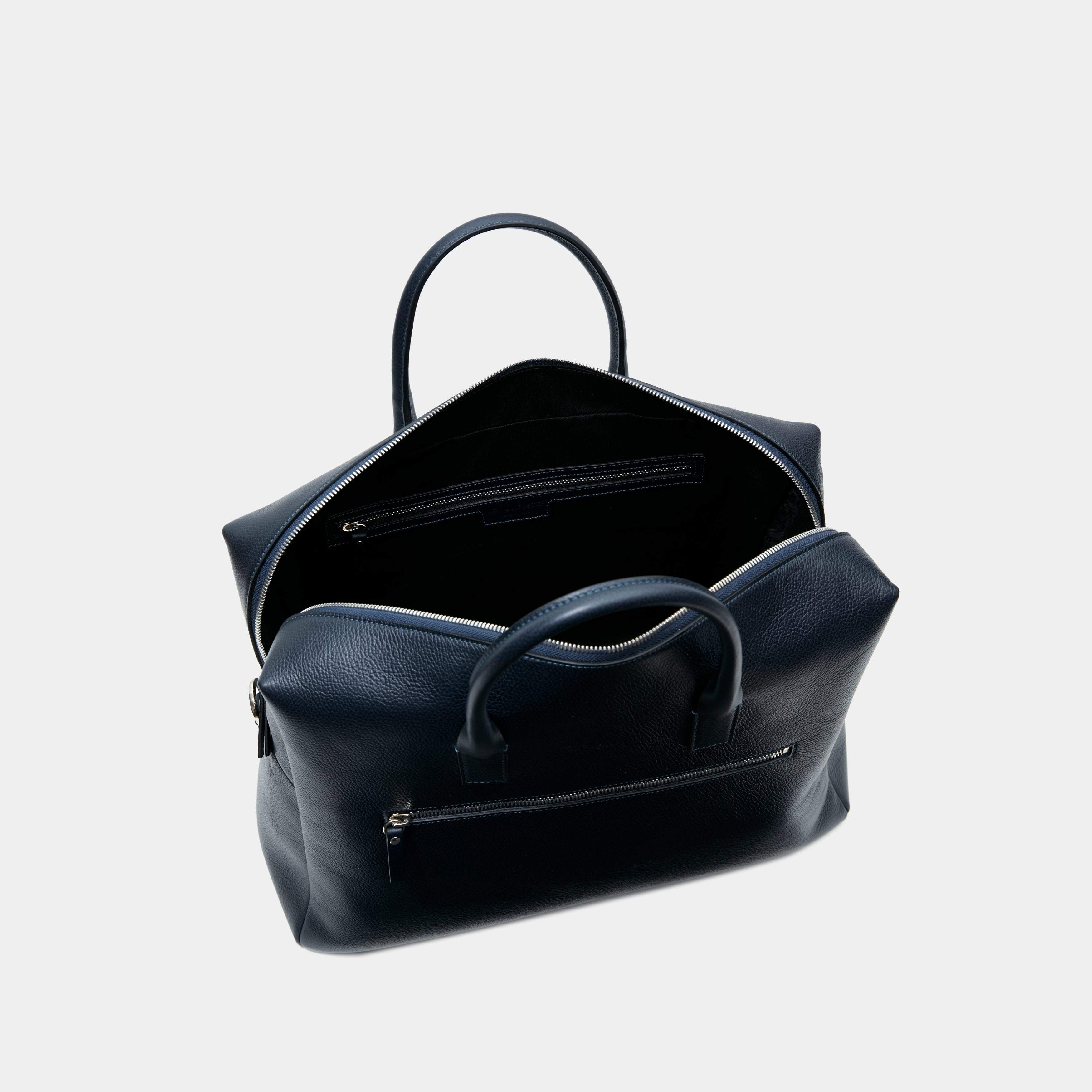 Le Compact Weekender - Léo et Violette #blue_pebbled_leather