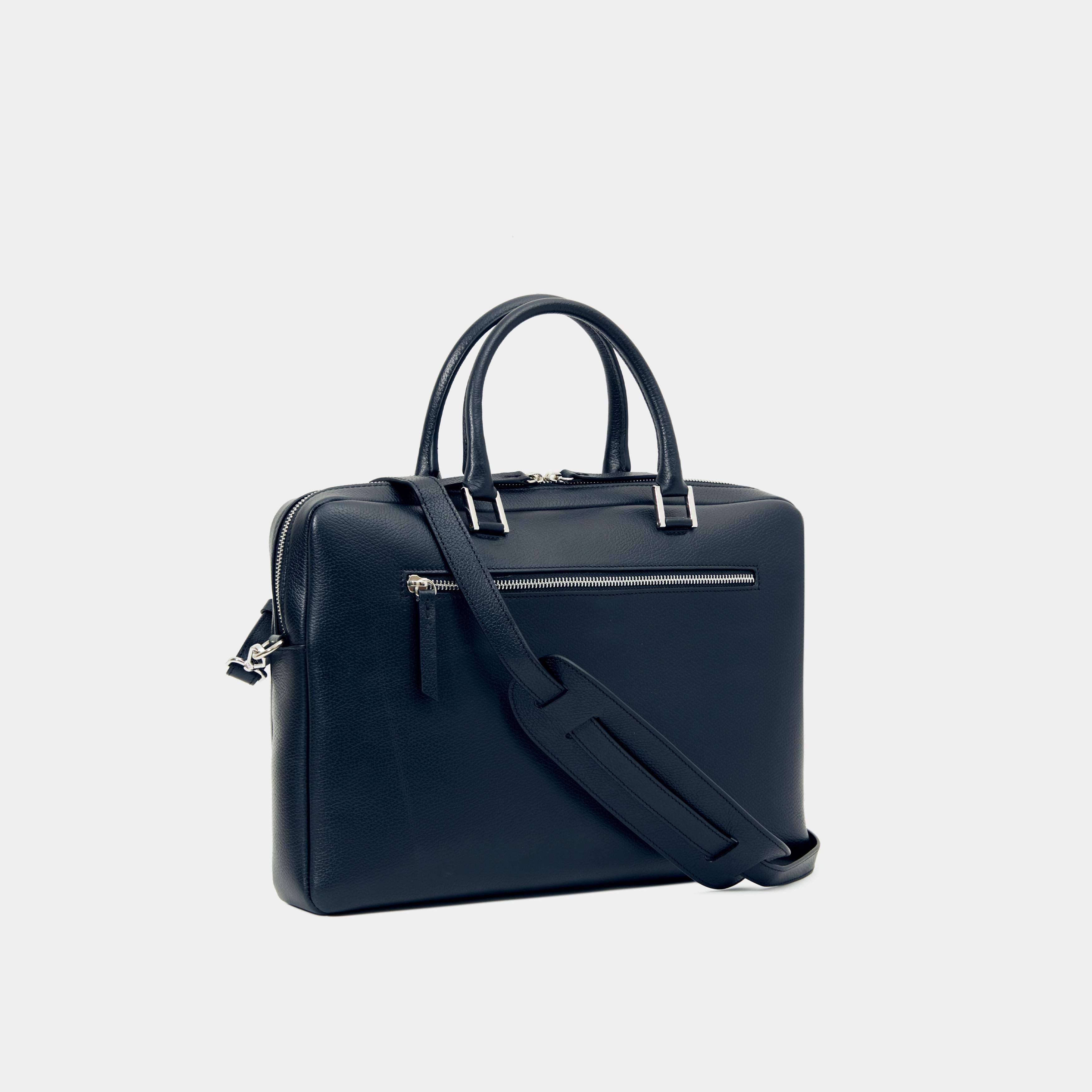 Le Slim Briefcase - Léo et Violette #blue_pebbled_leather