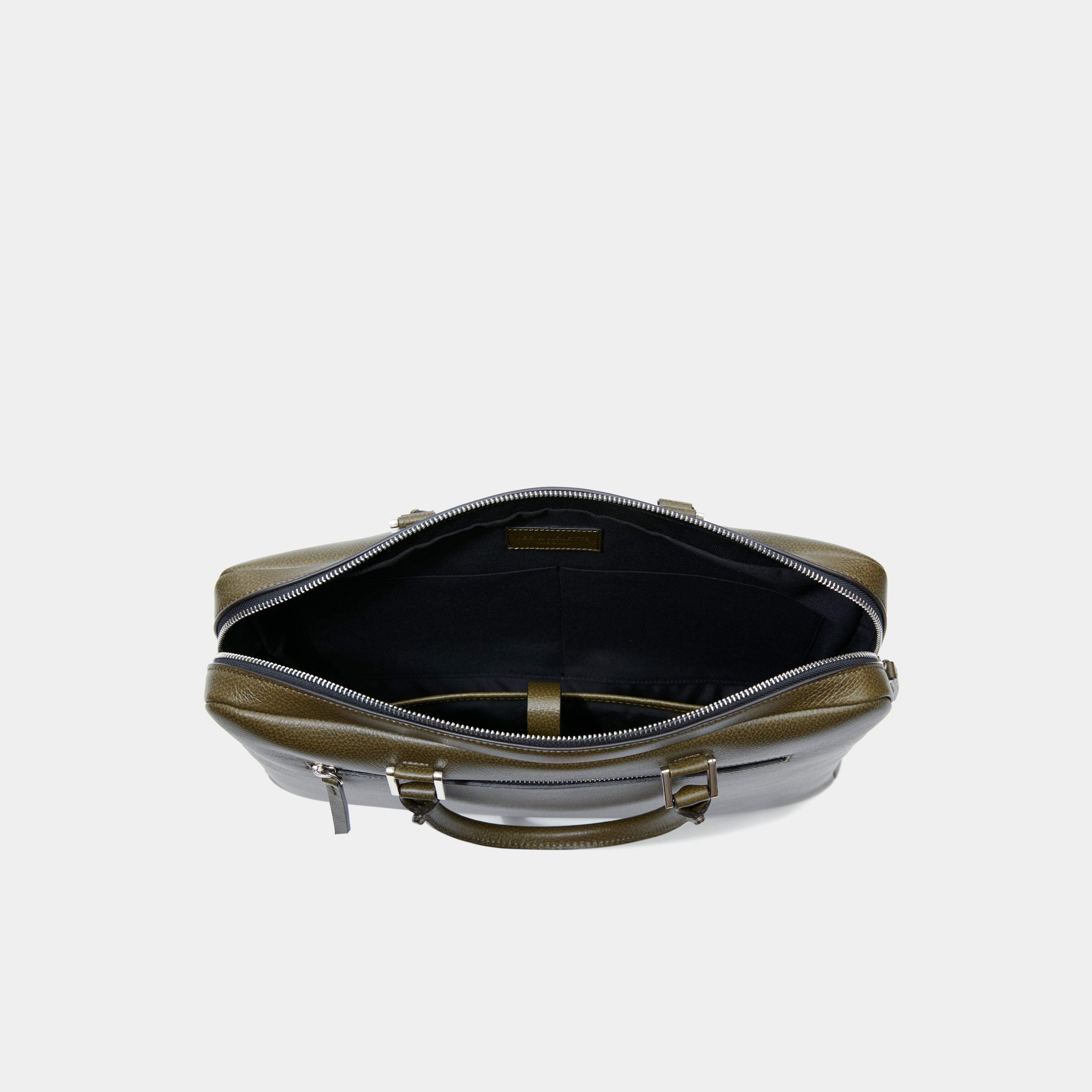 Le Slim Briefcase - Léo et Violette #khaki_pebbled_leather