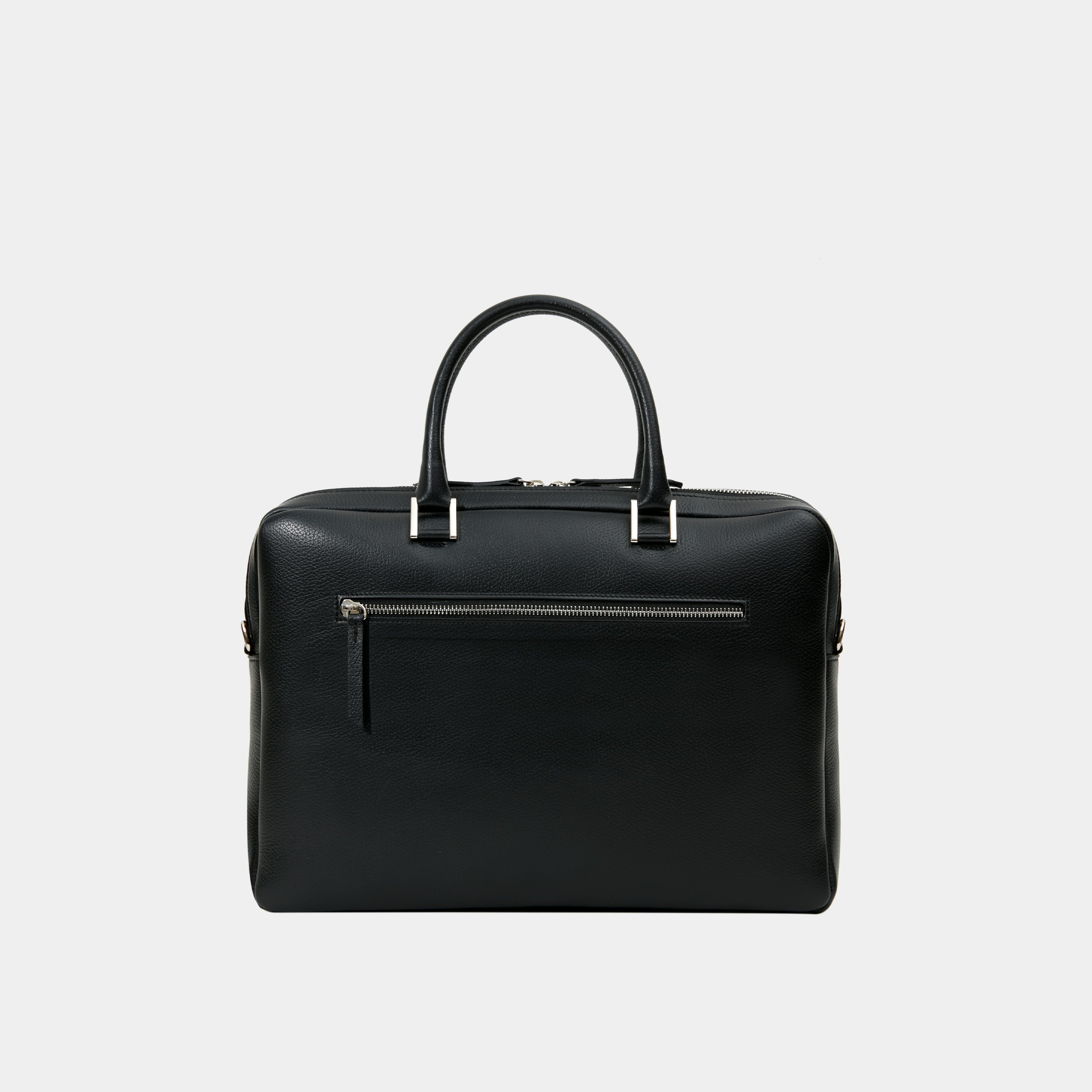 Le Slim Briefcase - Léo et Violette #black_pebbled_leather