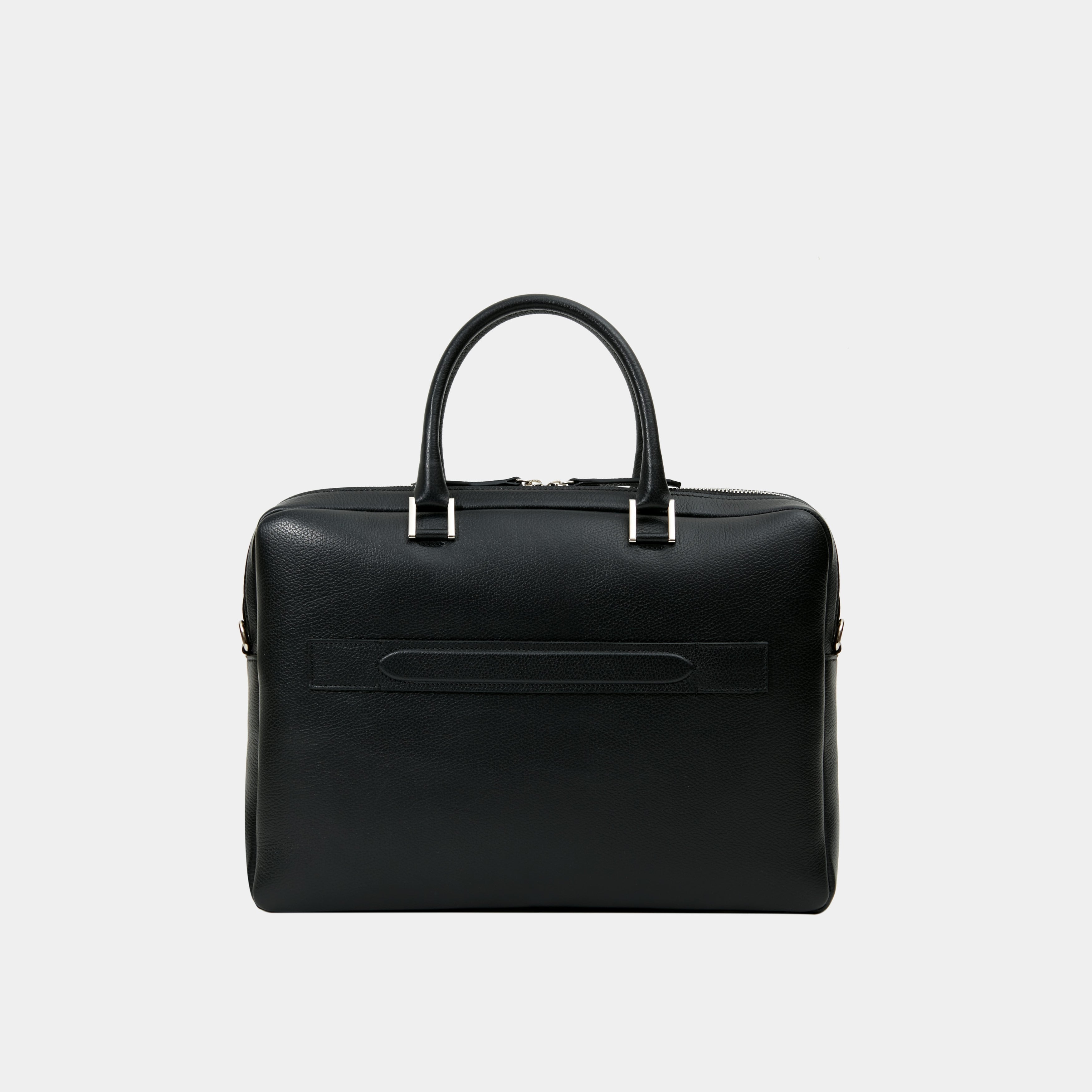 Le Slim Briefcase - Léo et Violette #black_pebbled_leather