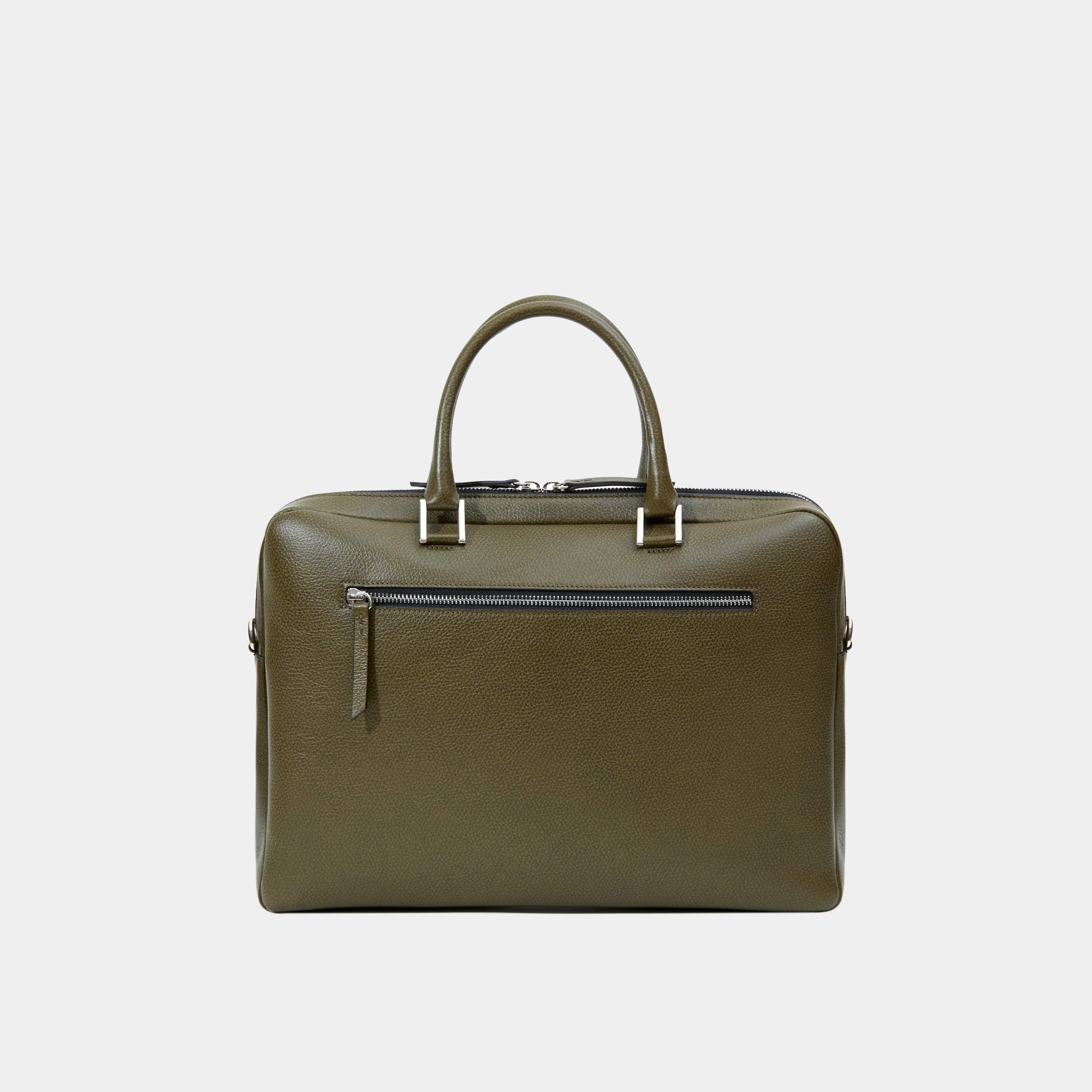 Le Slim Briefcase - Léo et Violette #khaki_pebbled_leather