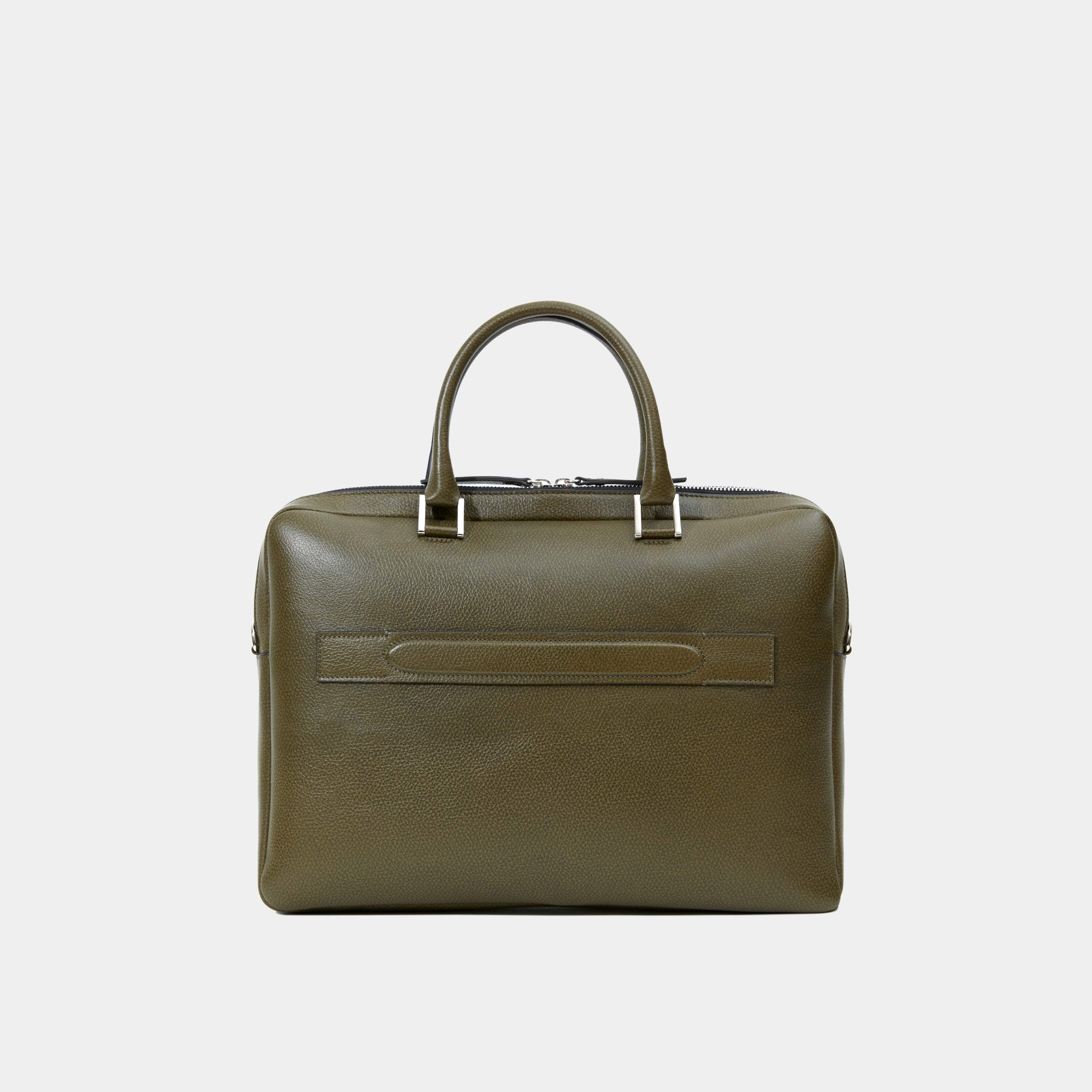 Le Slim Briefcase - Léo et Violette #khaki_pebbled_leather