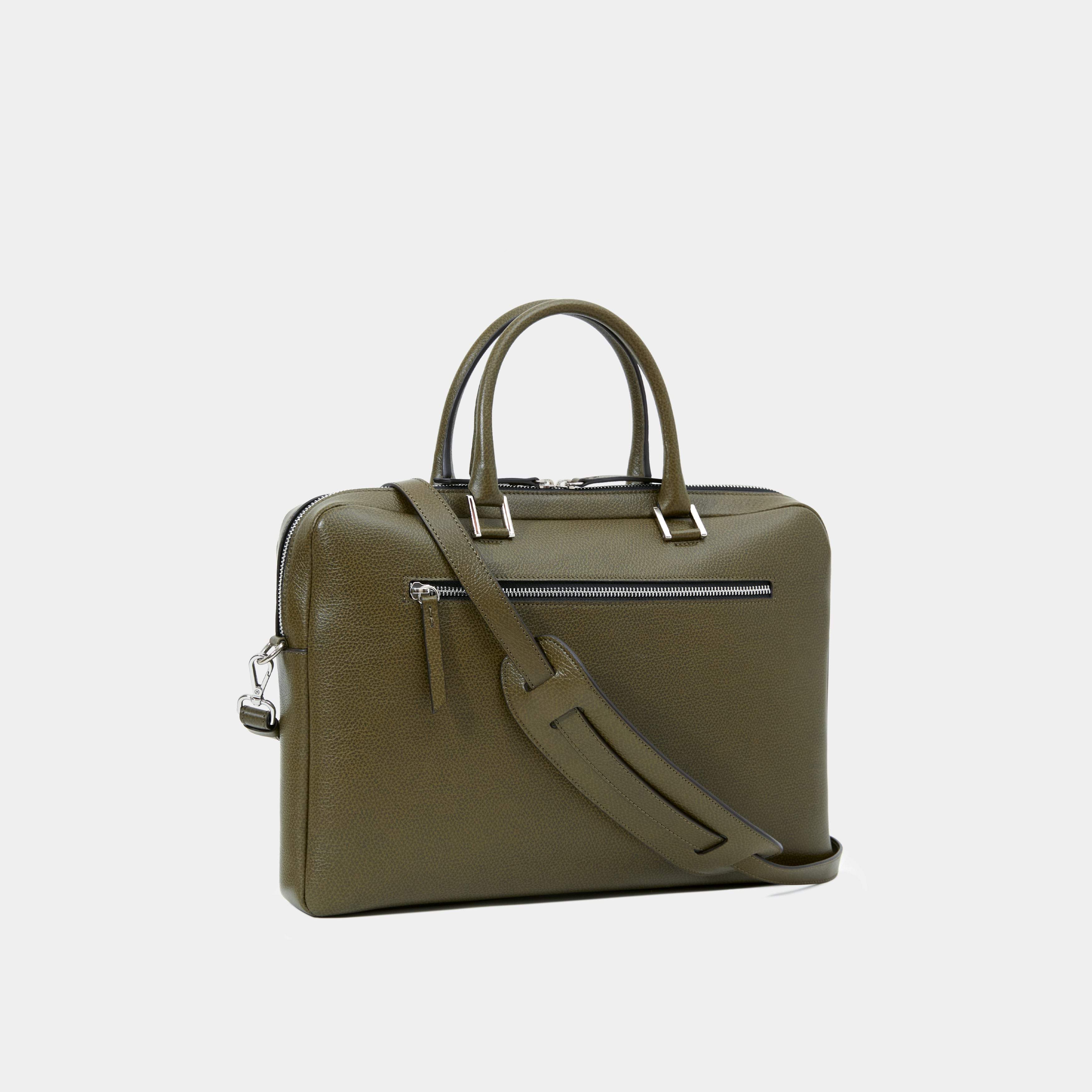 Le Slim Briefcase - Léo et Violette #khaki_pebbled_leather