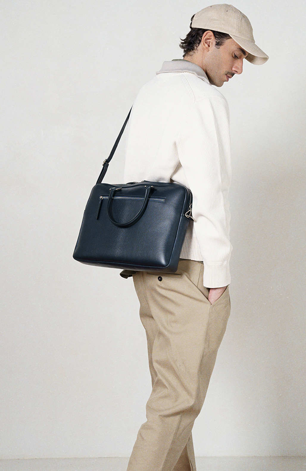 Le Slim Briefcase - Léo et Violette #blue_pebbled_leather